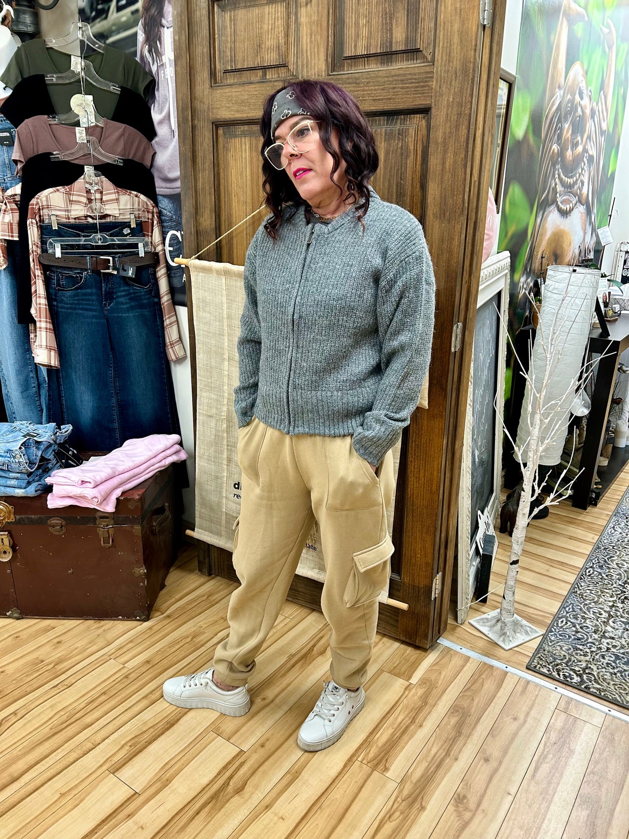 ★SATUR★ Classic crew neck half knit melange grey SA252MKT0 Yak Sweater Grey Melange - UPTOWN